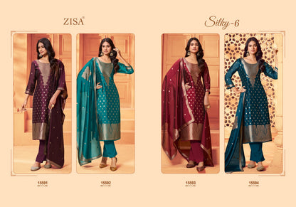 Silky 6 Zisa Silk Jacquard Pant Style Suits Exporter