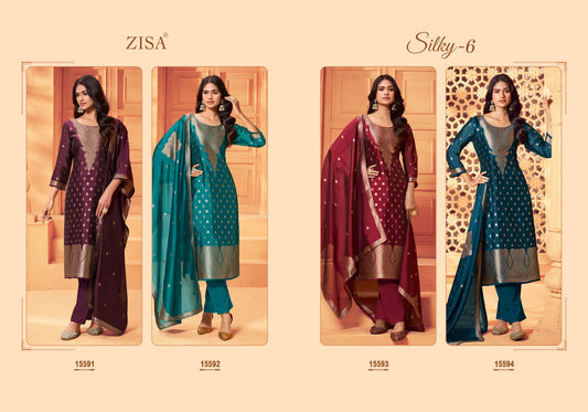 Silky 6 Zisa Silk Jacquard Pant Style Suits Exporter
