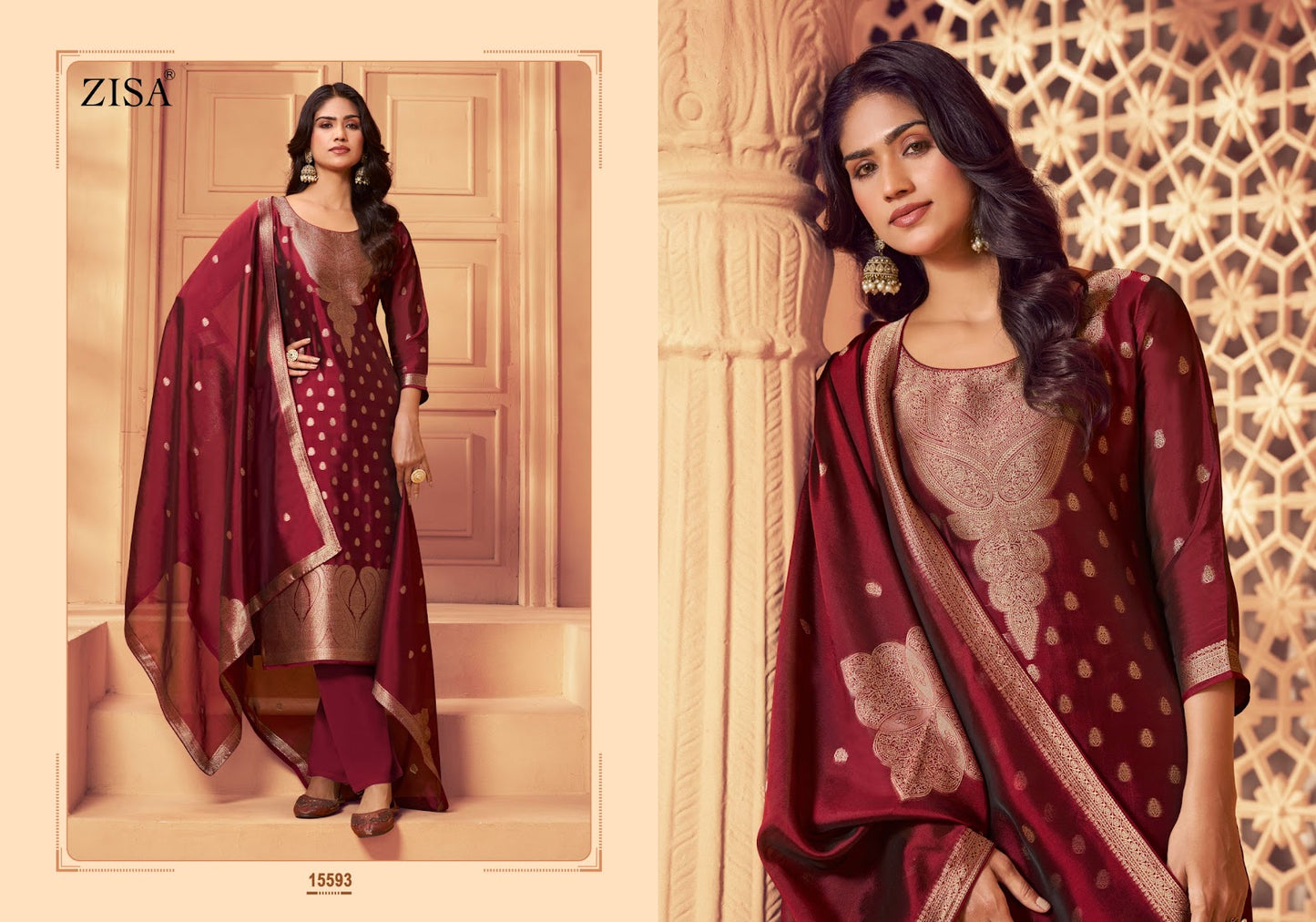 Silky 6 Zisa Silk Jacquard Pant Style Suits Exporter