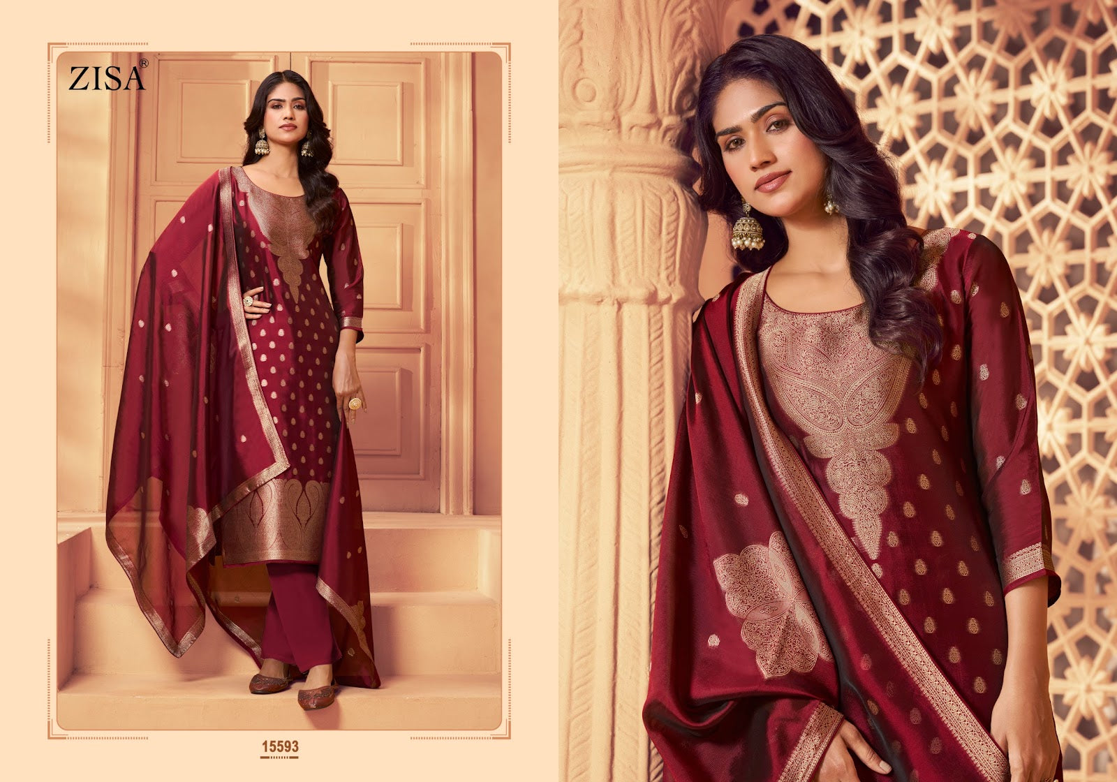 Silky 6 Zisa Silk Jacquard Pant Style Suits Exporter