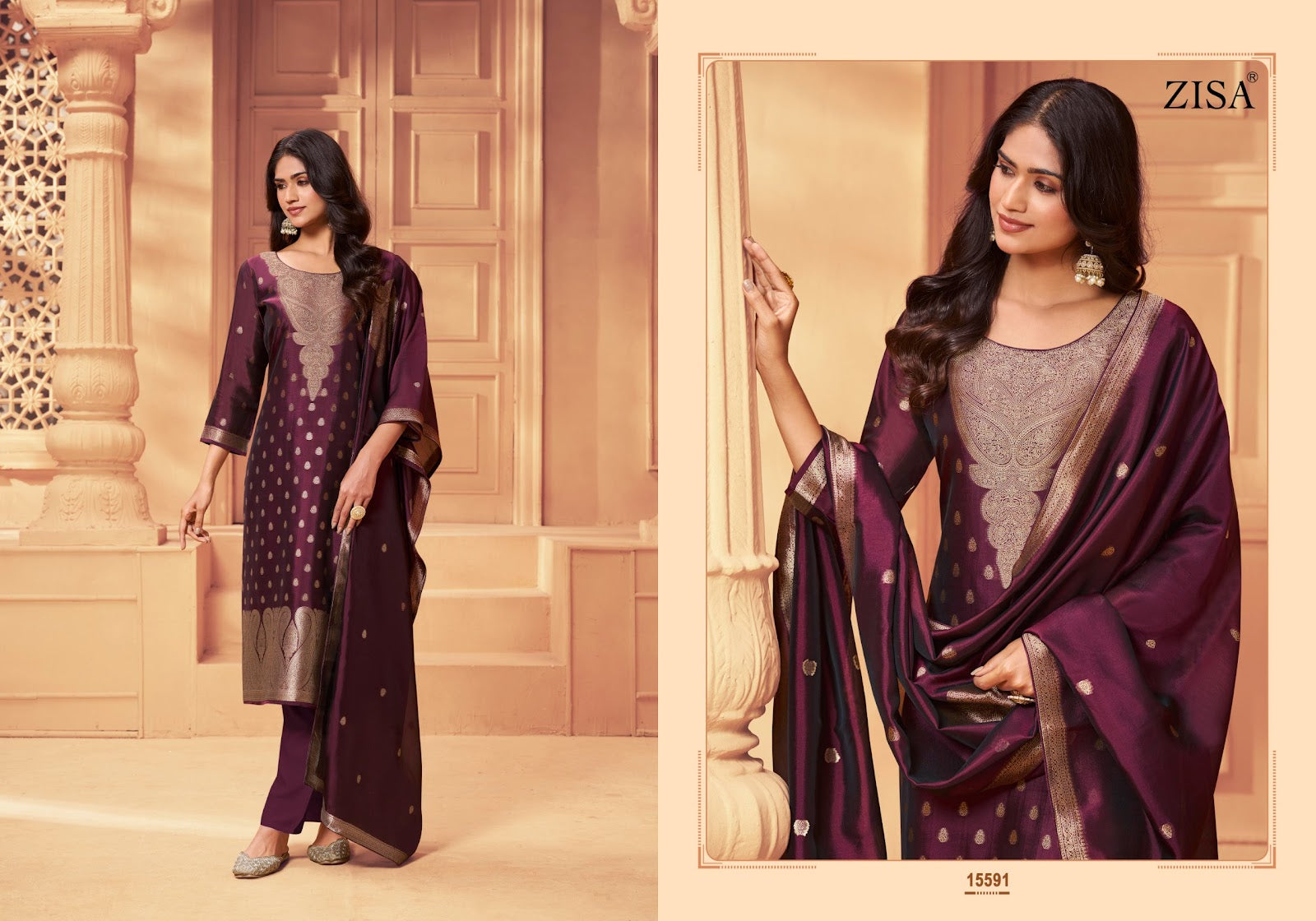 Silky 6 Zisa Silk Jacquard Pant Style Suits Exporter