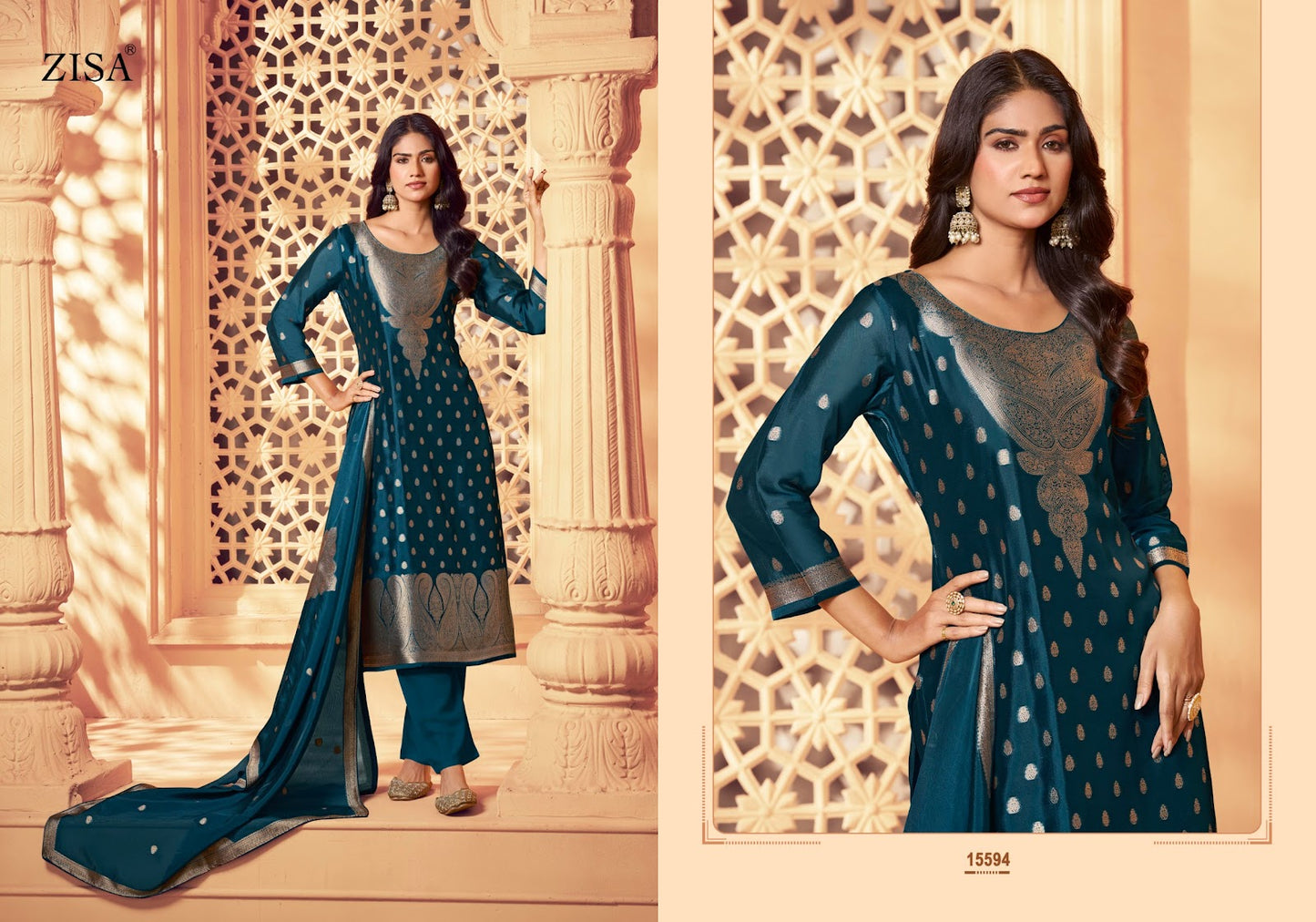 Silky 6 Zisa Silk Jacquard Pant Style Suits Exporter