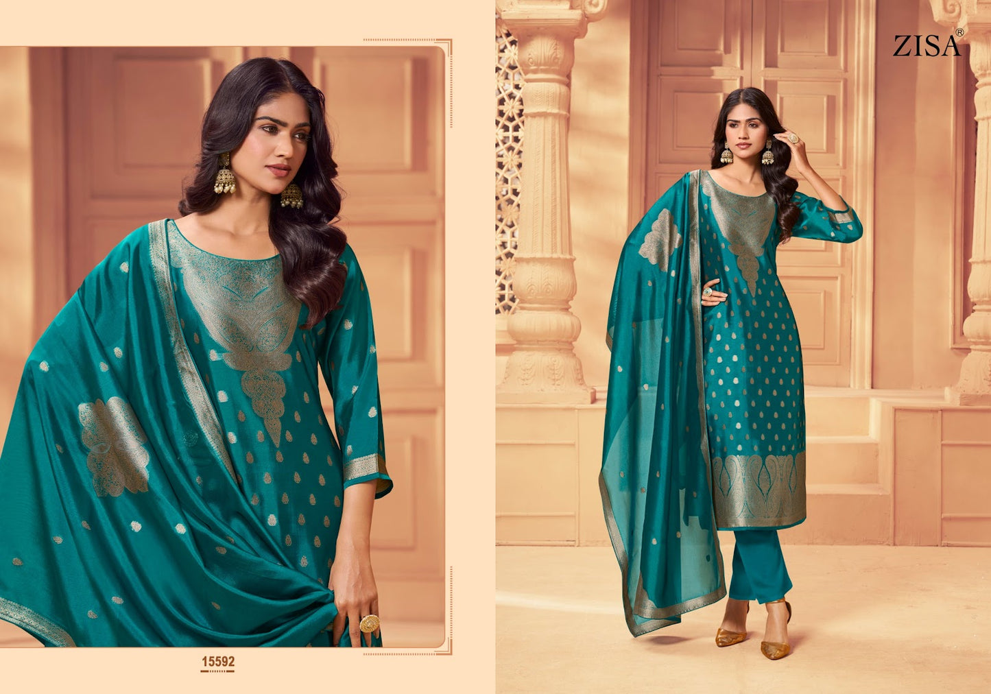Silky 6 Zisa Silk Jacquard Pant Style Suits Exporter
