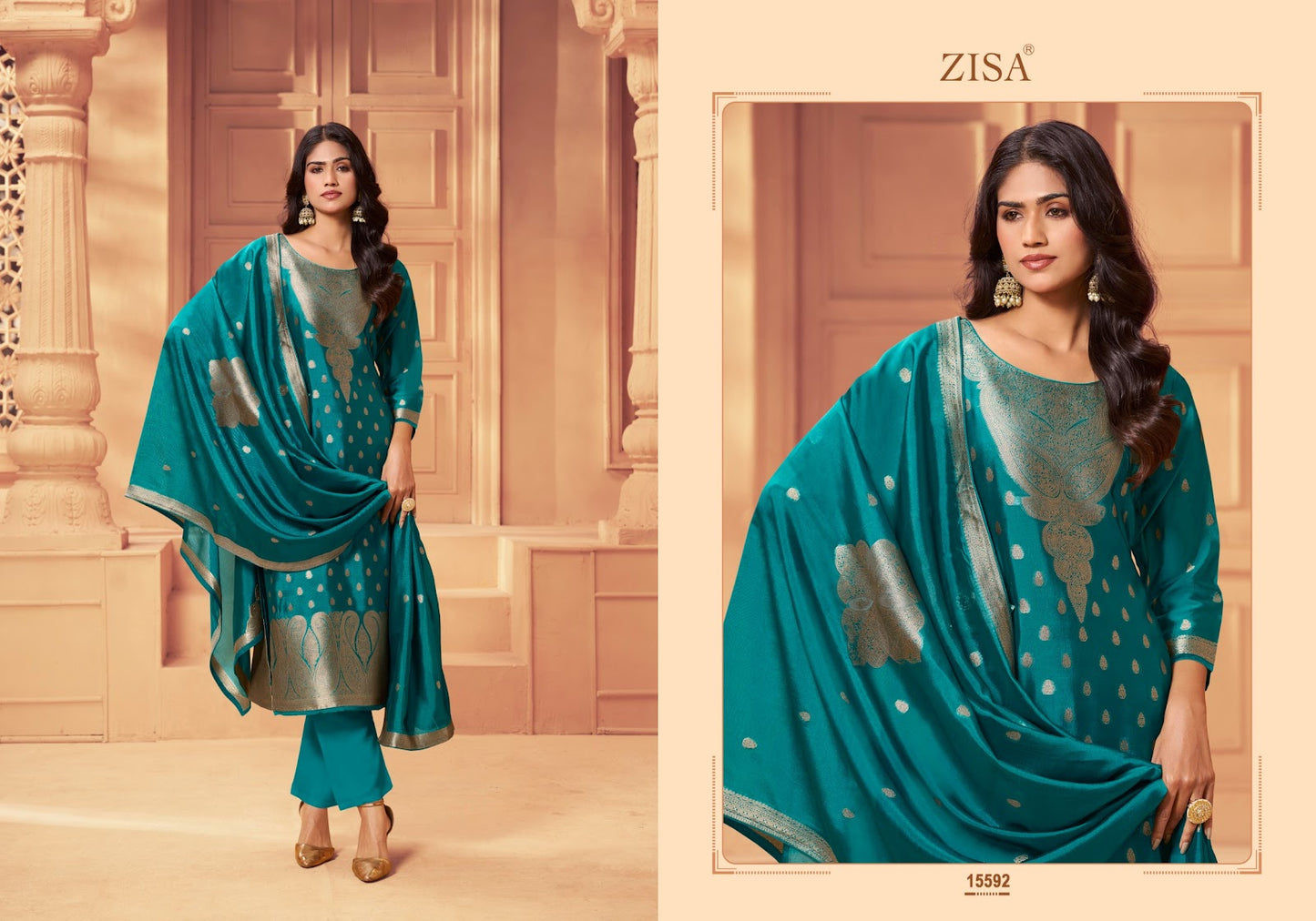 Silky 6 Zisa Silk Jacquard Pant Style Suits Exporter