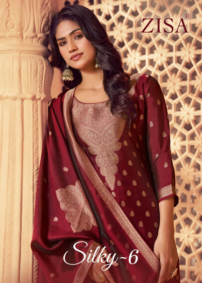 Silky 6 Zisa Silk Jacquard Pant Style Suits Exporter