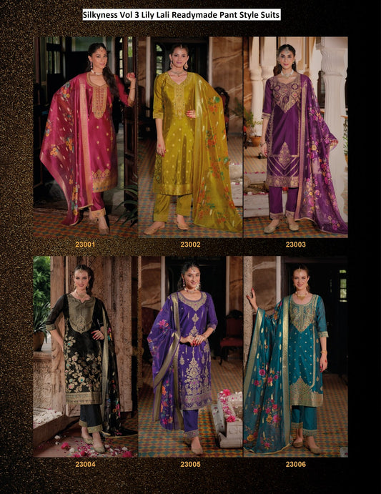 Silkyness Vol 3 Lily Lali Organza Readymade Pant Style Suits Wholesale Price