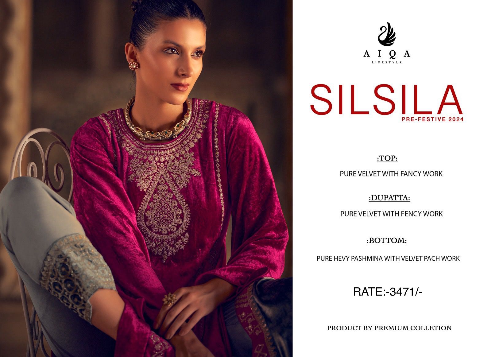 Silsila Aiqa Velvet Suits Exporter