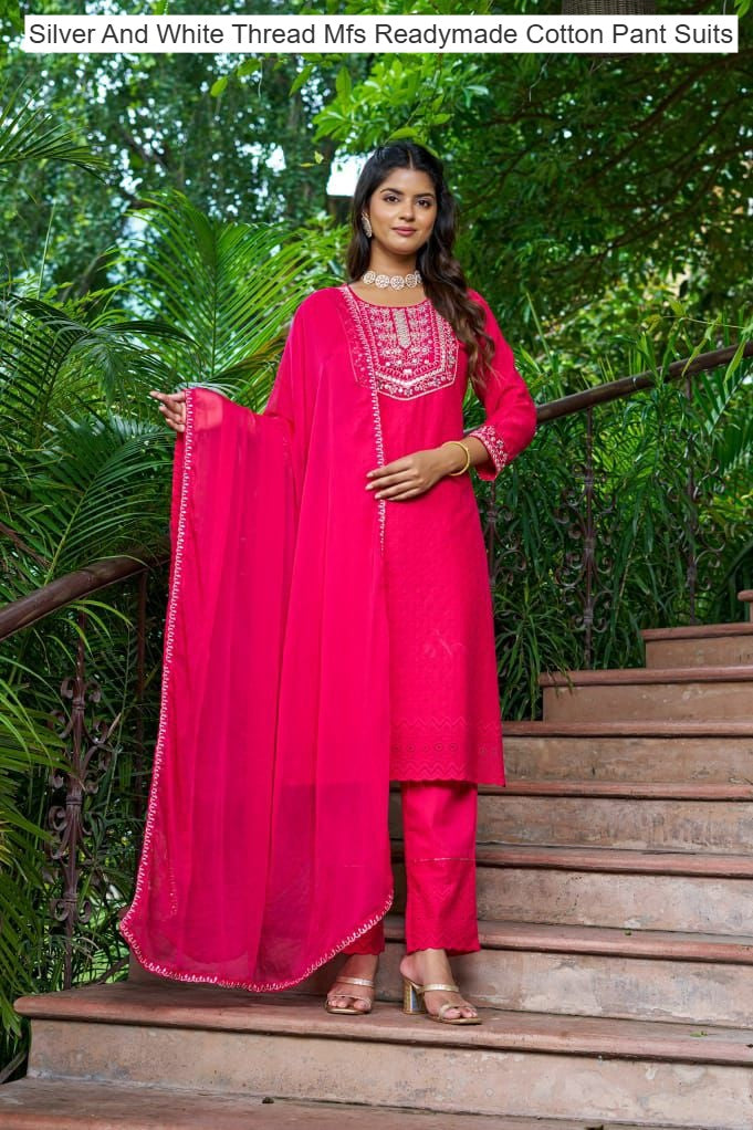 Silver And White Thread Mfs Readymade Cotton Pant Suits Manufacturer Gujarat