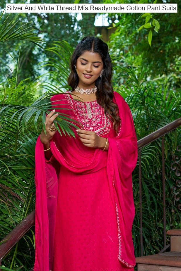 Silver And White Thread Mfs Readymade Cotton Pant Suits Manufacturer Gujarat