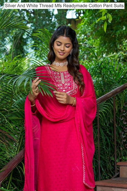 Silver And White Thread Mfs Readymade Cotton Pant Suits Manufacturer Gujarat