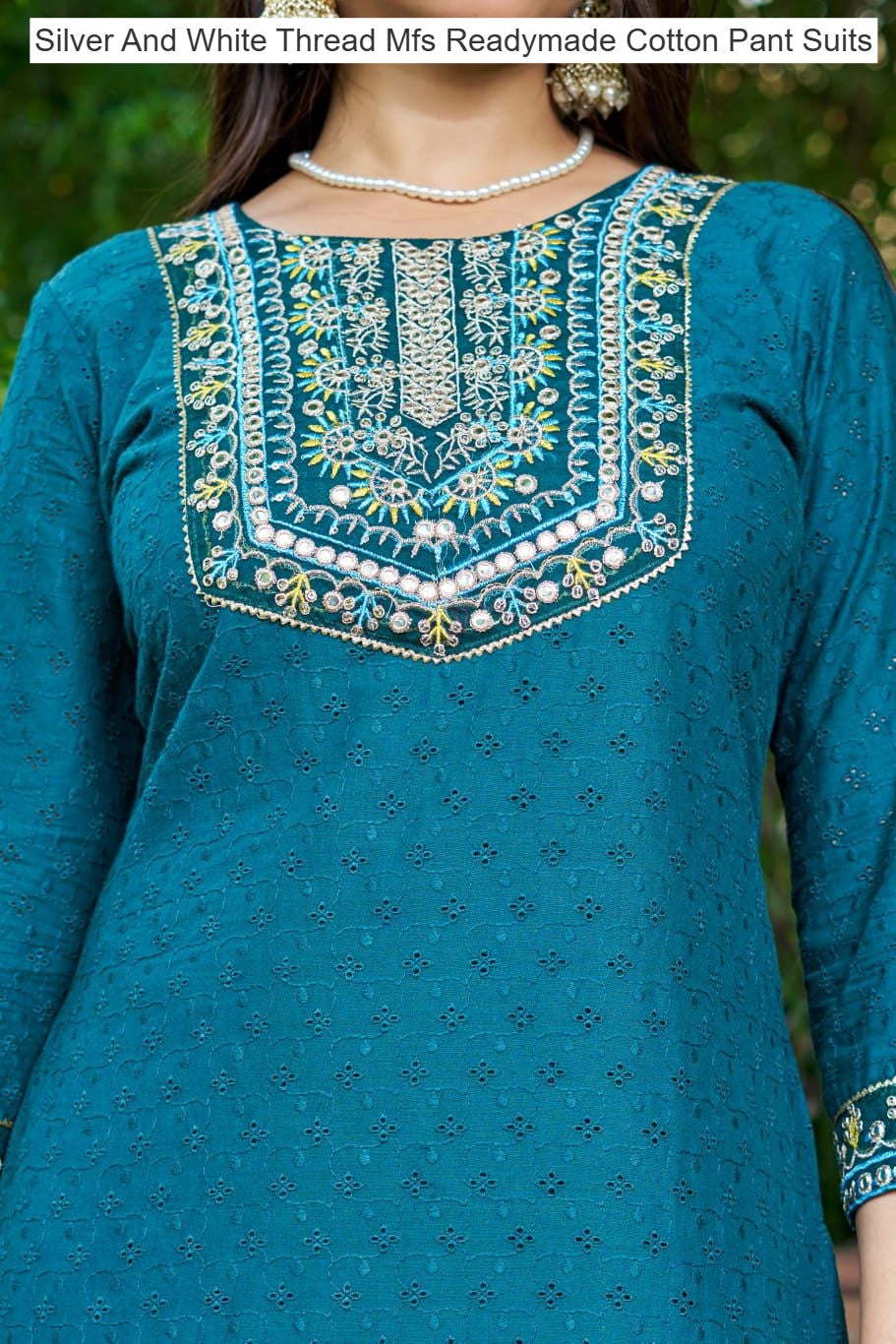 Silver And White Thread Mfs Readymade Cotton Pant Suits Manufacturer Gujarat