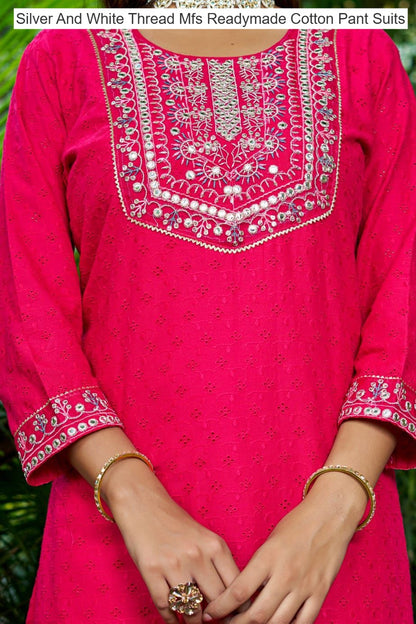 Silver And White Thread Mfs Readymade Cotton Pant Suits Manufacturer Gujarat