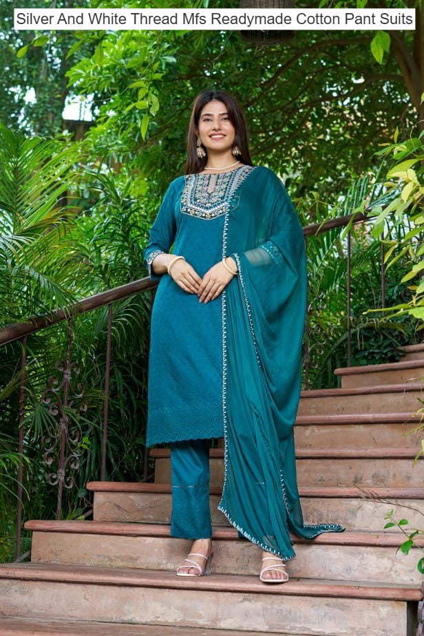 Silver And White Thread Mfs Readymade Cotton Pant Suits Manufacturer Gujarat