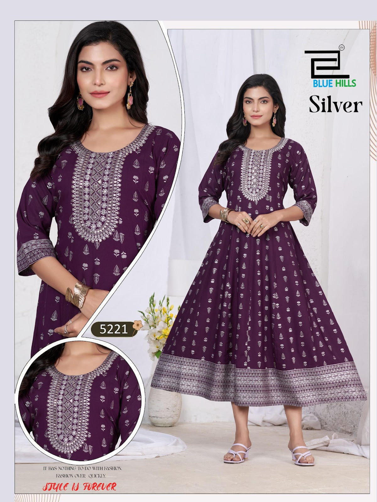 Silver Blue Hills Rayon 14Kg Anarkali Kurtis Wholesaler Ahmedabad