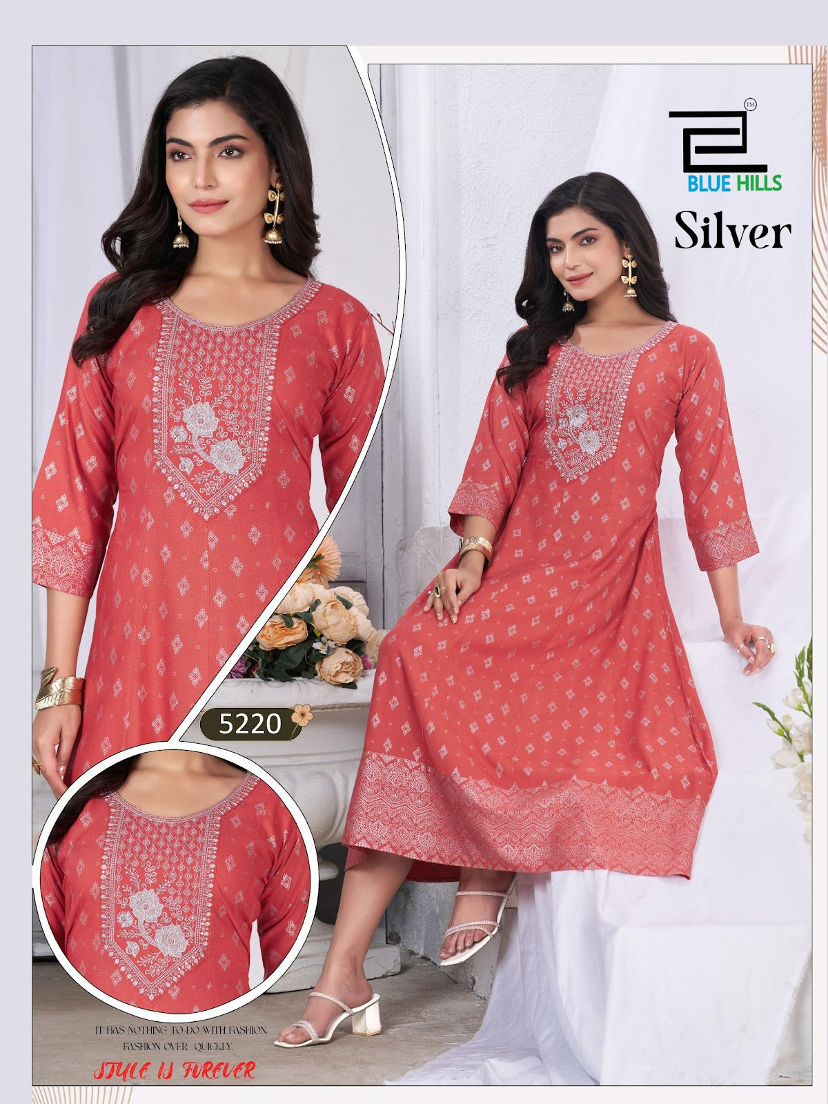 Silver Blue Hills Rayon 14Kg Anarkali Kurtis Wholesaler Ahmedabad