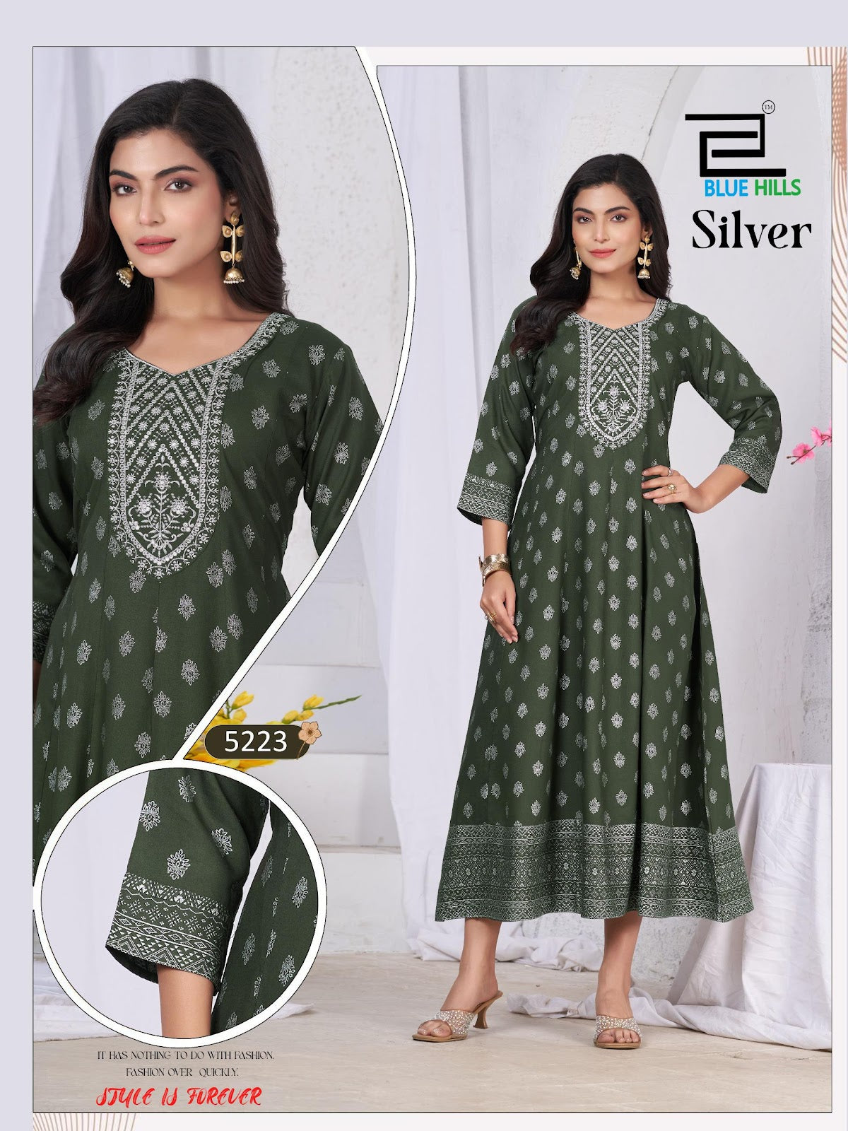 Silver Blue Hills Rayon 14Kg Anarkali Kurtis Wholesaler Ahmedabad