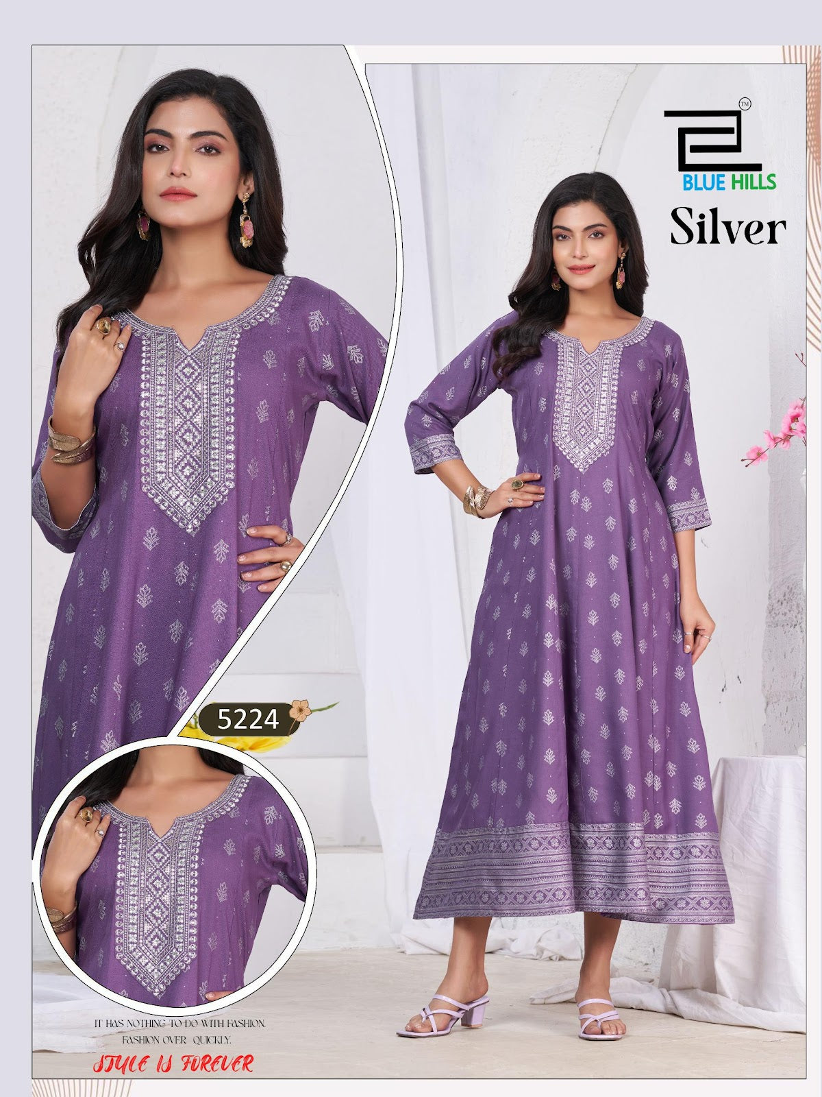 Silver Blue Hills Rayon 14Kg Anarkali Kurtis Wholesaler Ahmedabad