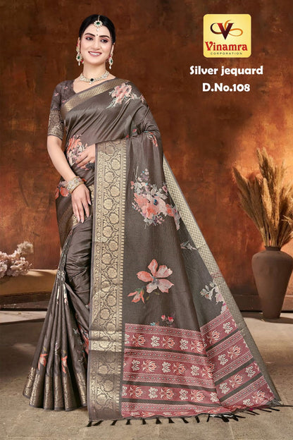 Silver Jequard Vinamra Cotton Silk Sarees Supplier Gujarat
