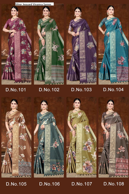 Silver Jequard Vinamra Cotton Silk Sarees Supplier Gujarat