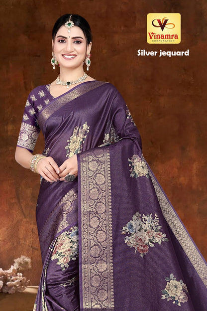 Silver Jequard Vinamra Cotton Silk Sarees Supplier Gujarat