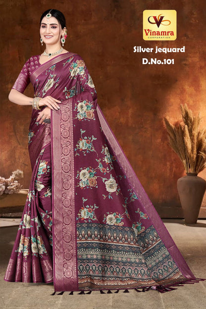 Silver Jequard Vinamra Cotton Silk Sarees Supplier Gujarat