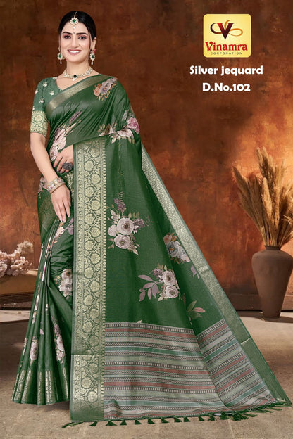 Silver Jequard Vinamra Cotton Silk Sarees Supplier Gujarat
