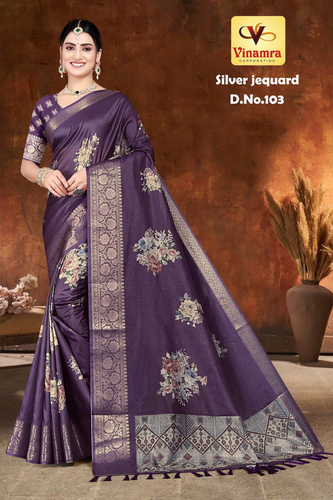Silver Jequard Vinamra Cotton Silk Sarees Supplier Gujarat