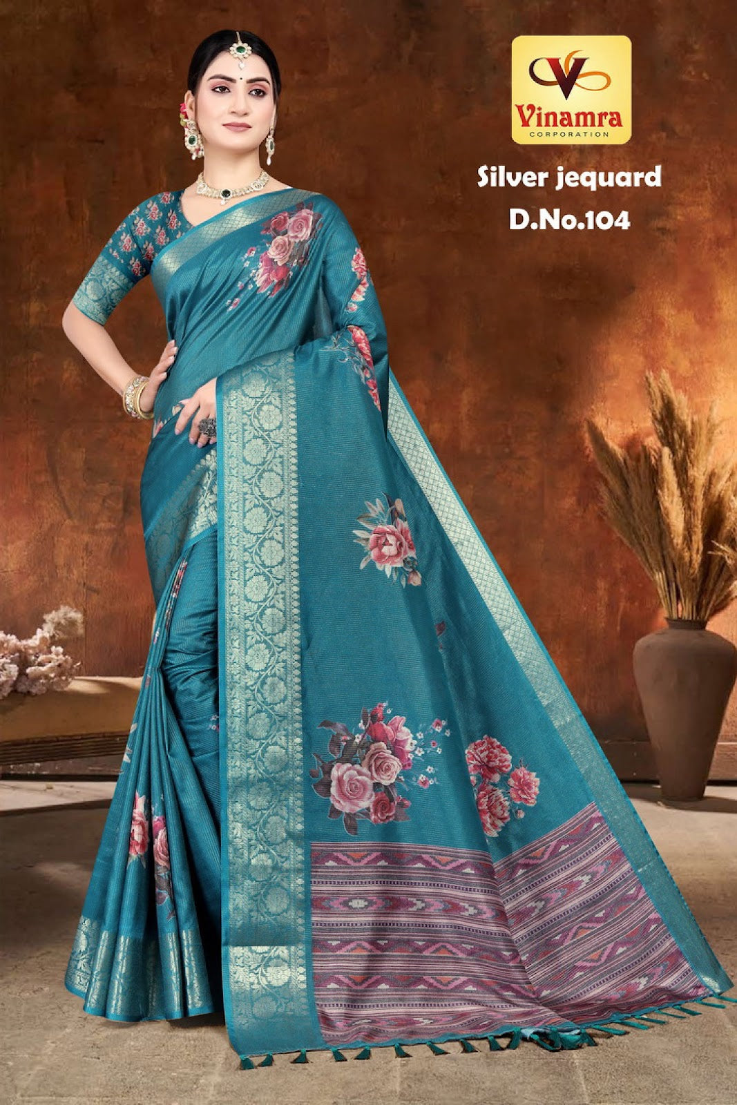 Silver Jequard Vinamra Cotton Silk Sarees Supplier Gujarat