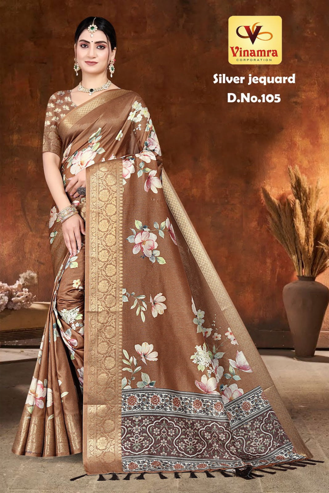 Silver Jequard Vinamra Cotton Silk Sarees Supplier Gujarat