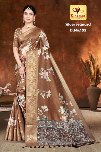 Silver Jequard Vinamra Cotton Silk Sarees Supplier Gujarat