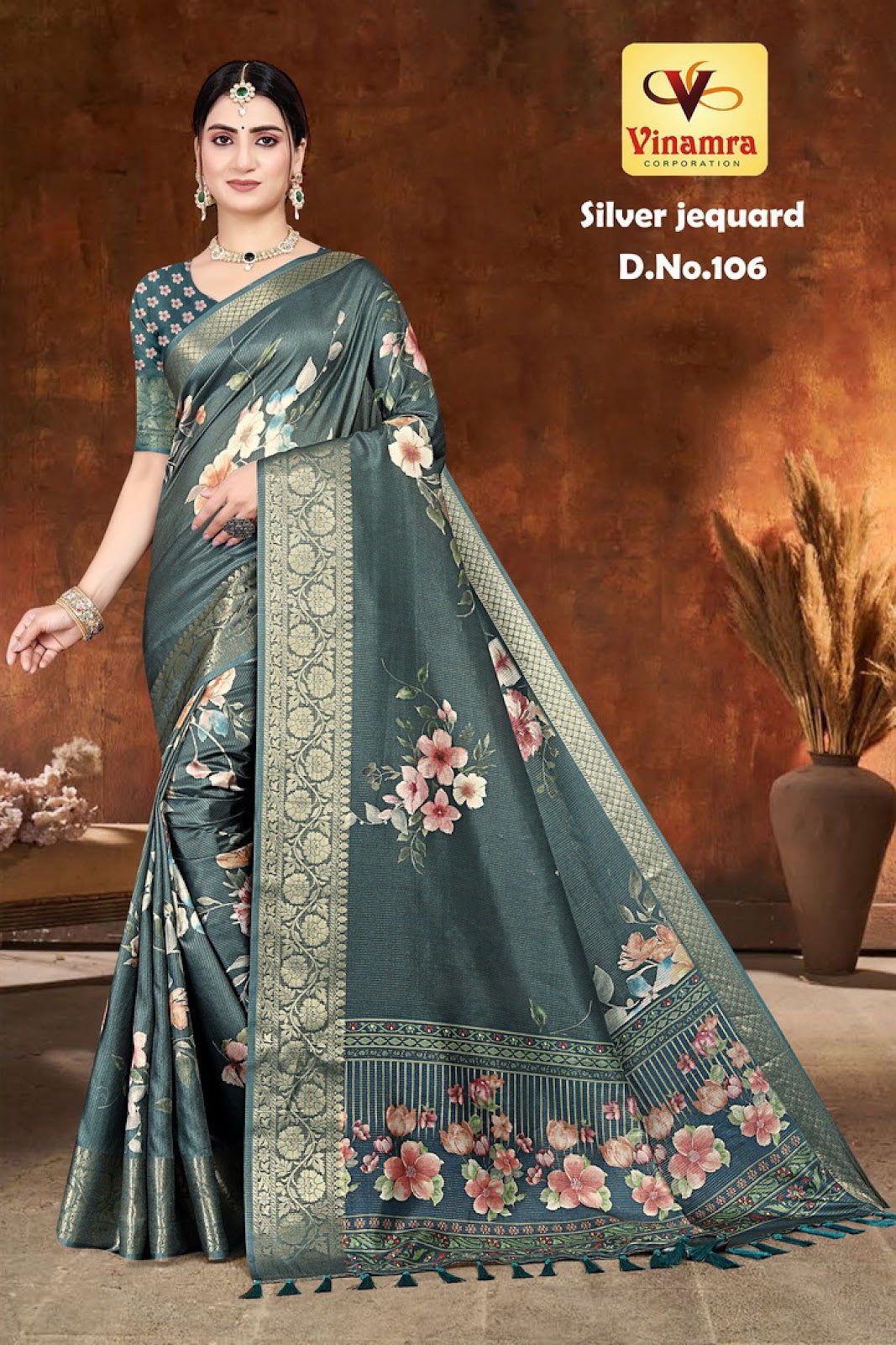 Silver Jequard Vinamra Cotton Silk Sarees Supplier Gujarat