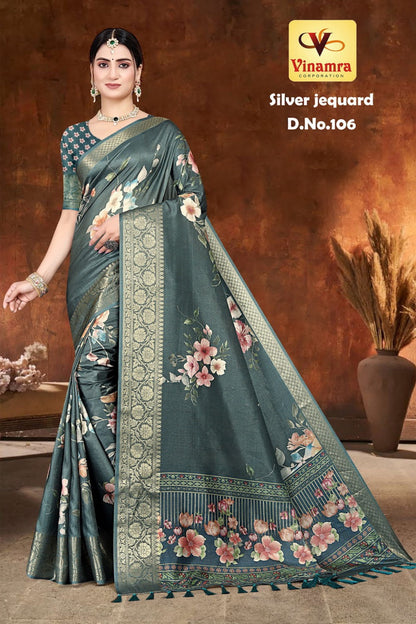 Silver Jequard Vinamra Cotton Silk Sarees Supplier Gujarat