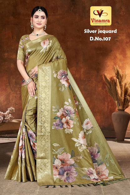Silver Jequard Vinamra Cotton Silk Sarees Supplier Gujarat