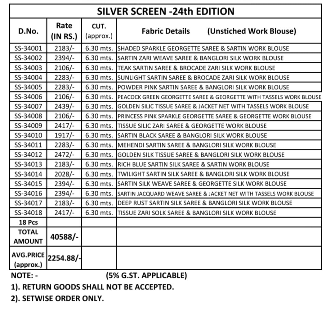 Silver Screen 24 Tfh Sarees Wholesaler