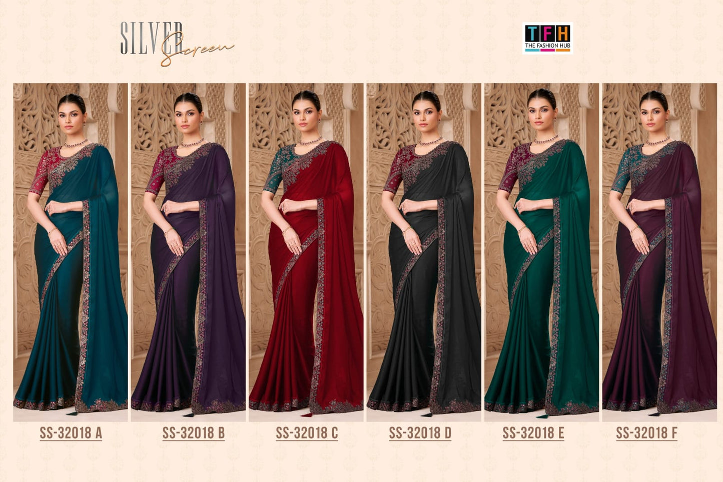 Silver Screen 32018 Hit Tfh Satin Sarees Manufacturer Ahmedabad