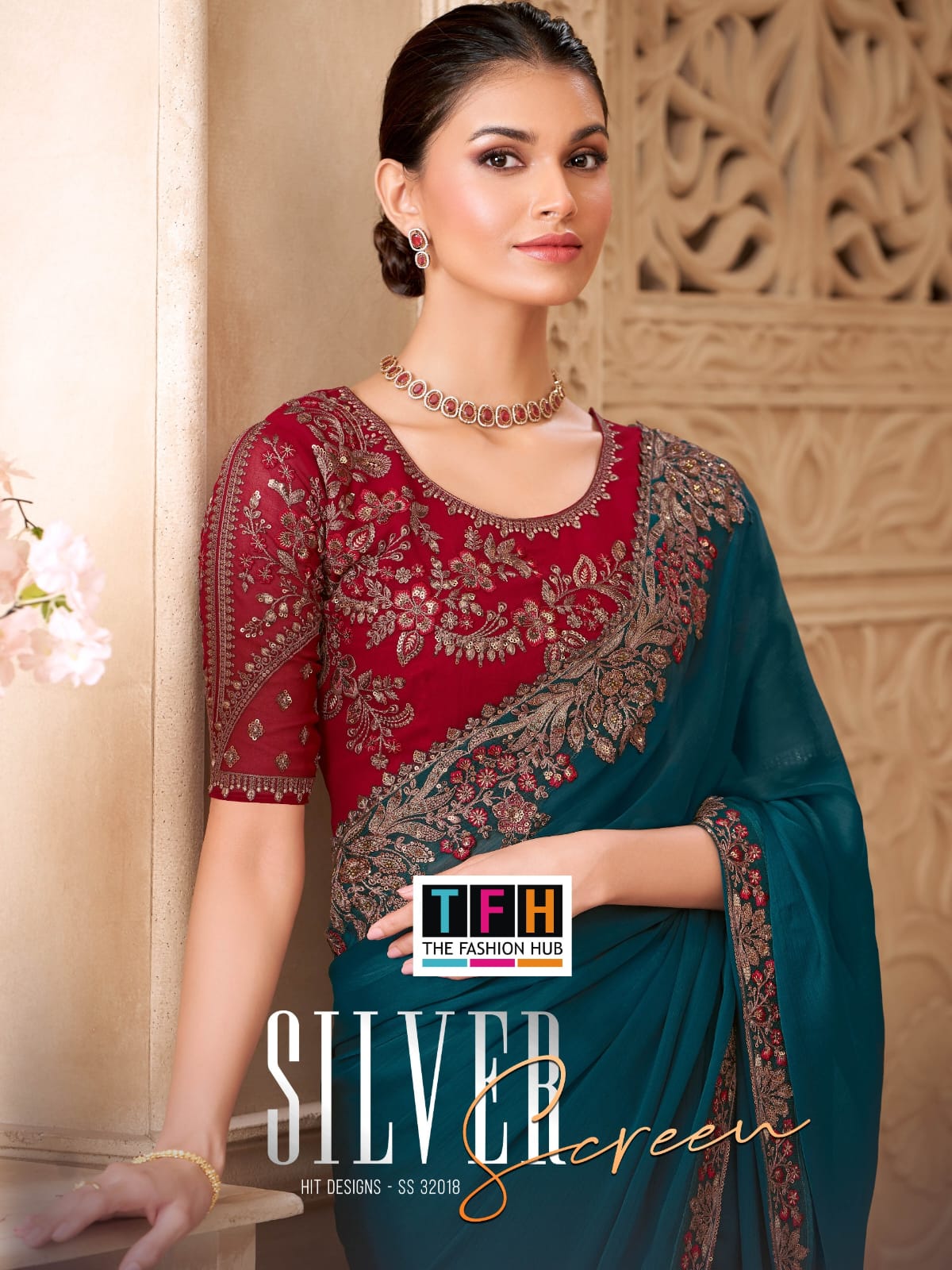 Silver Screen 32018 Hit Tfh Satin Sarees Manufacturer Ahmedabad