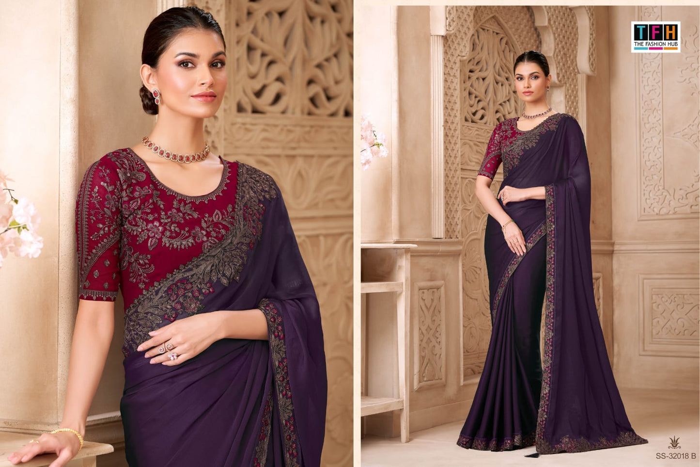 Silver Screen 32018 Hit Tfh Satin Sarees Manufacturer Ahmedabad