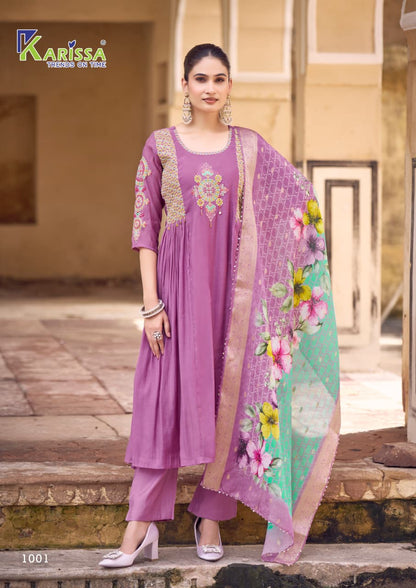 Simaran Karissa Viscose Chanderi Readymade Anarkali Suits Wholesaler India