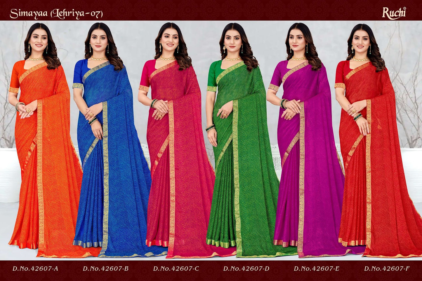 Simayaa Lehriya 7 Ruchi Chiffon Sarees Wholesaler