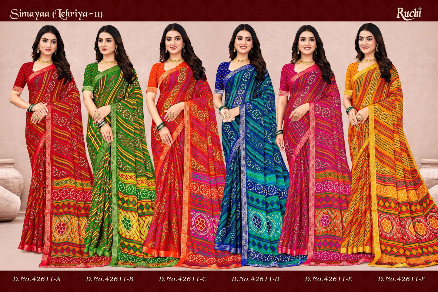 Simayaa Lehriya Vol 11 Ruchi Chiffon Sarees Wholesaler India