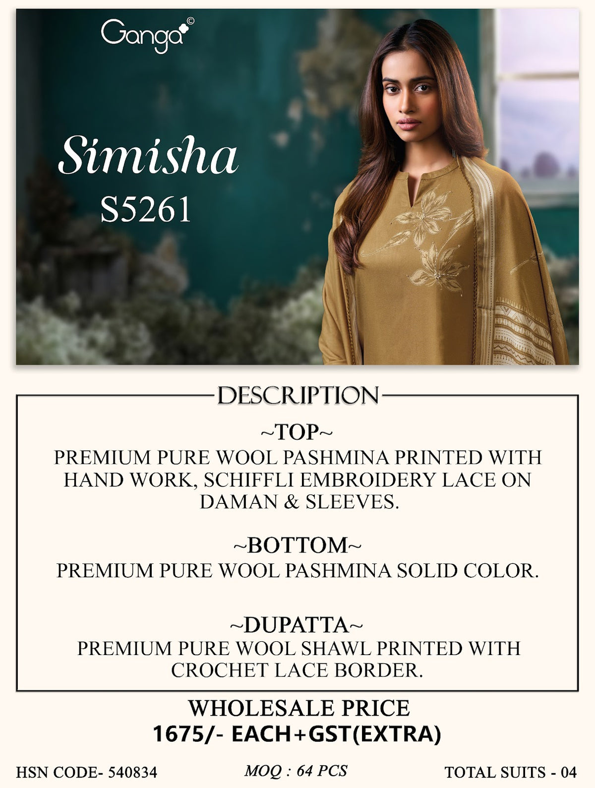 Simisha S5261 Ganga Wool Pashmina Suits Wholesale Price