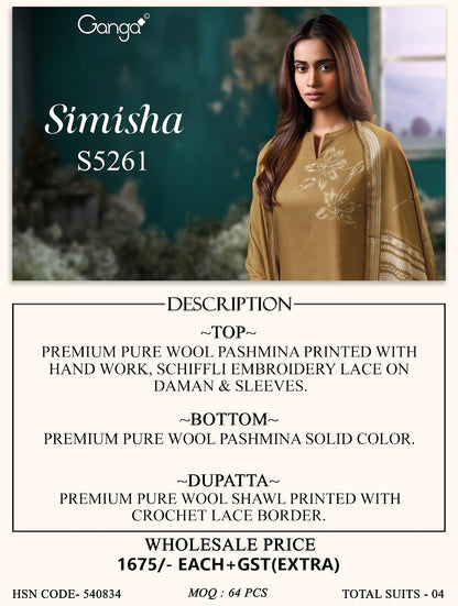 Simisha S5261 Ganga Wool Pashmina Suits Wholesale Price