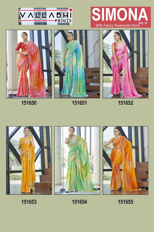 Simona 10 Vallabhi Prints Chiffon Sarees Exporter