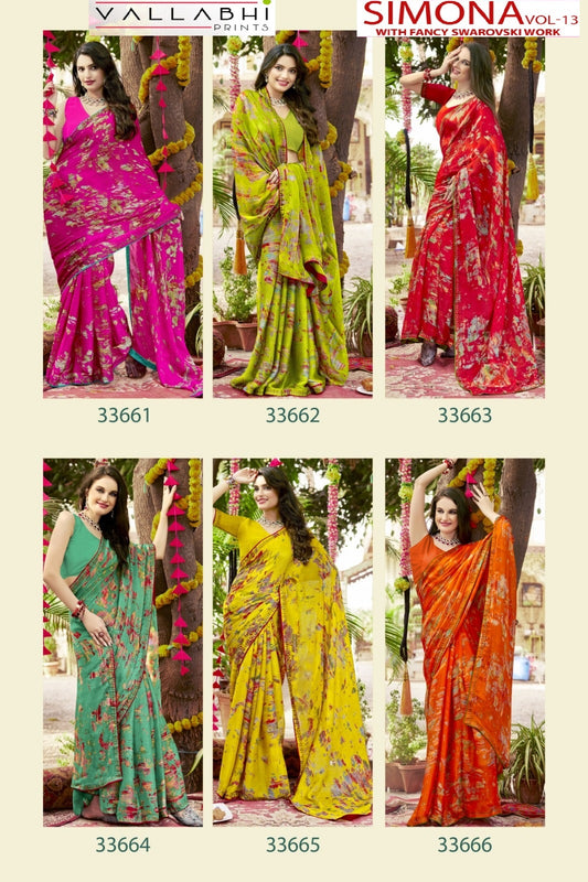 Simona Vol 13 Vallabhi Prints Georgette Sarees Wholesale Price
