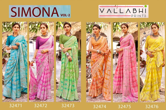 Simona Vol 2 Vallabhi Prints Chiffon Sarees Wholesaler Gujarat