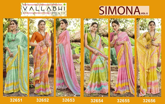 Simona Vol 5 Vallabhi Prints Chiffon Sarees Wholesale Price