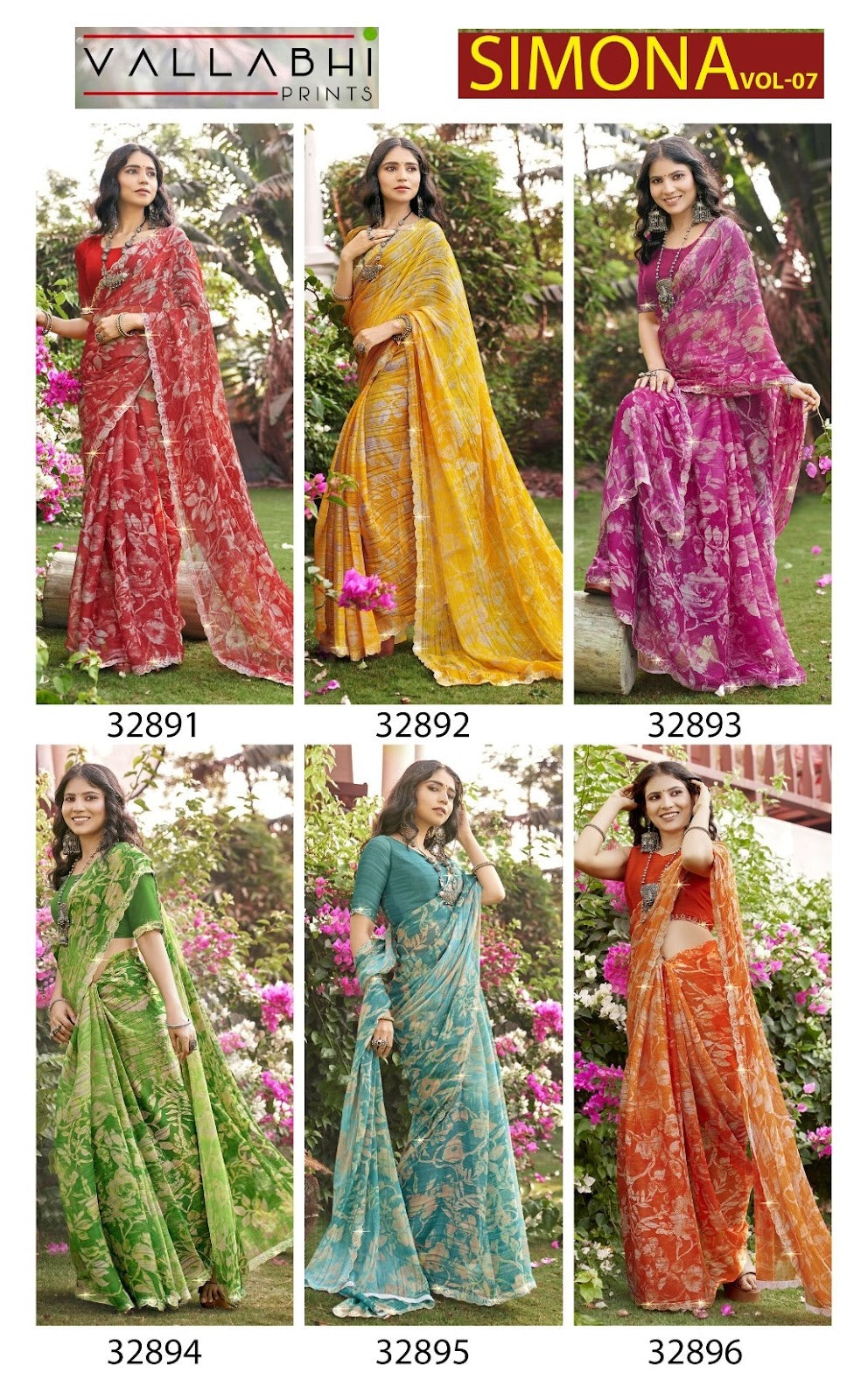 Simona Vol 7 Vallabhi Prints Chiffon Sarees Supplier Gujarat