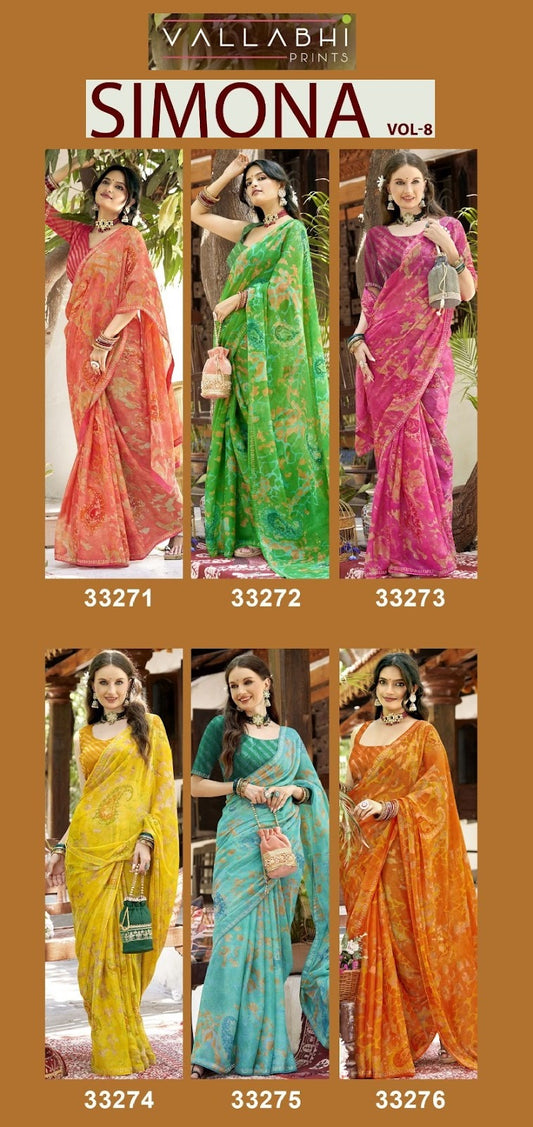 Simona Vol 8 Vallabhi Prints Chiffon Sarees Wholesaler Gujarat