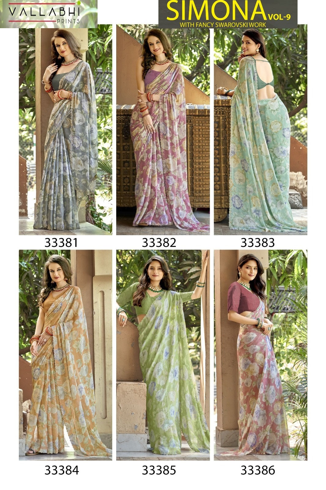 Simona Vol 9 Vallabhi Prints Chiffon Sarees Supplier