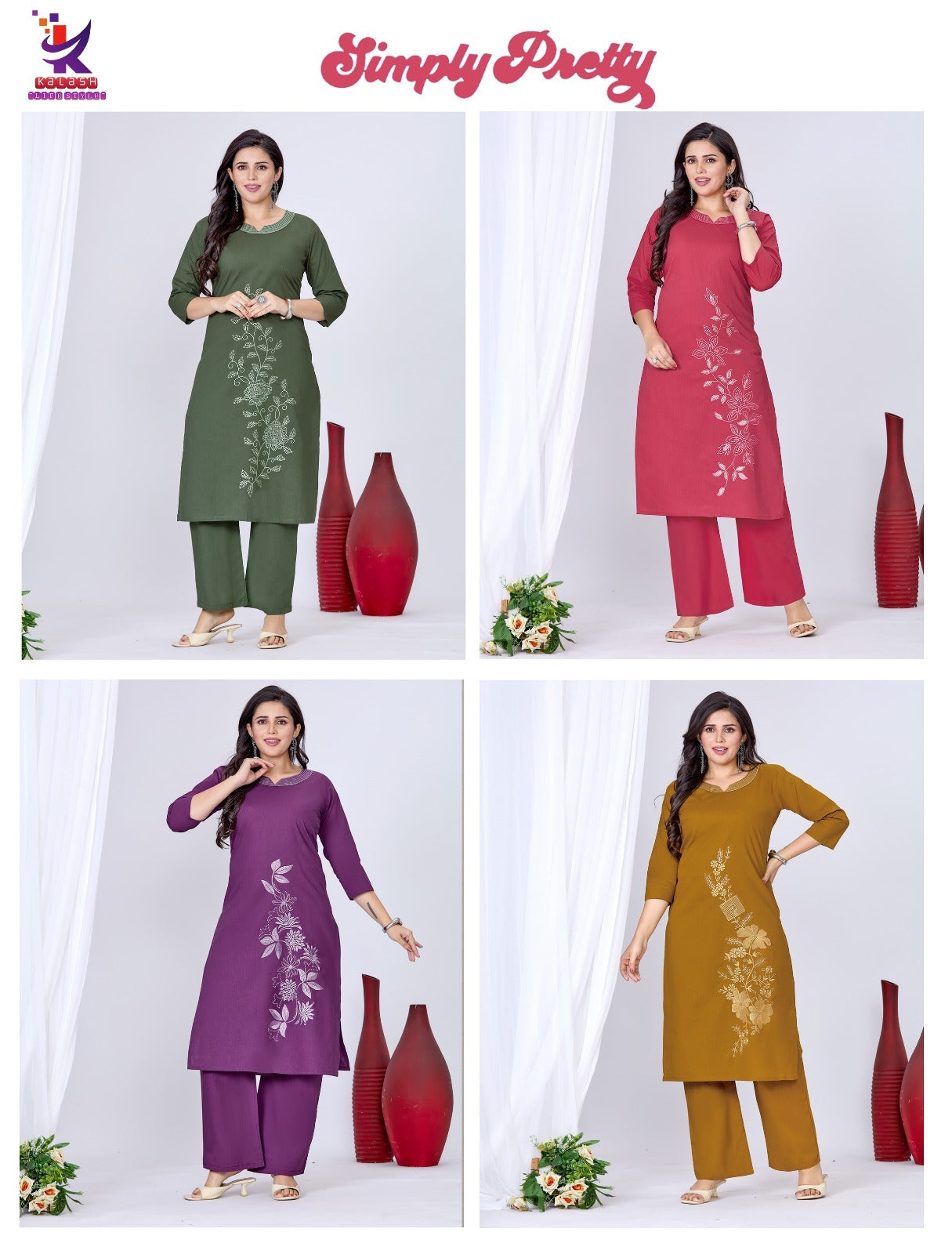 Simply Pretty Mlm Kalash Lifestyle Cotton Kurti Plazzo Set Wholesale Rate